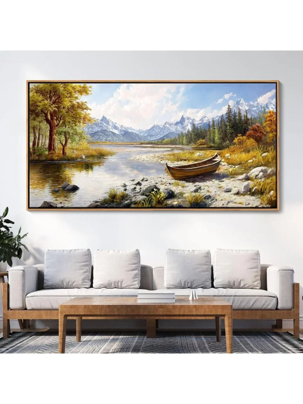 Large Fall Mountain Landscape Canvas Art - Framed Nature Wall Decor for Living